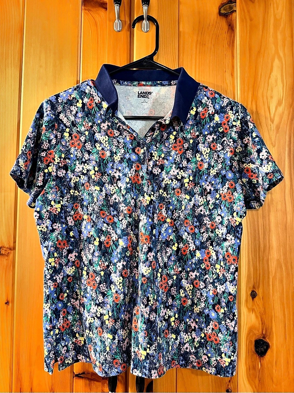 Lands' End Women's Floral Short Sleeve Polo
